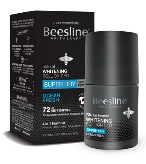 Beesline Roll-on Deo Whitening Men Super Dry Silver Powder Ocean Fresh 50ml