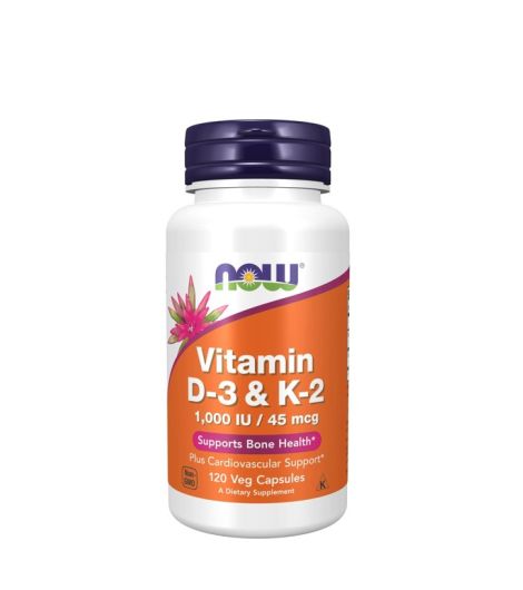 Now Vitamin D3+K2 1000IU 45mcg 120 Capsules