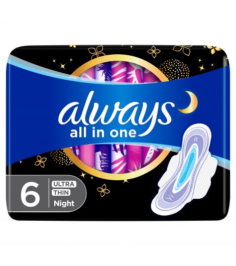 Always All in one Ultra Thin, Night sanitary pads with wings, 6 ct