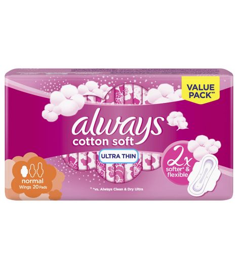 Always Pads Ultra Thin Cottony Soft Normal With Wings 20 Sanitary Pads