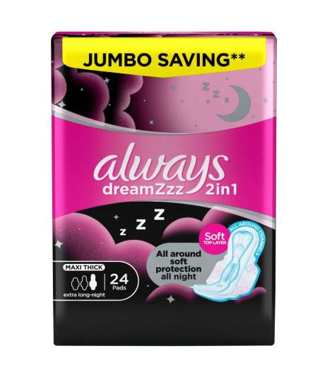 Always Breathable Soft Maxi Thick, Night sanitary pads with wings, 24 pads