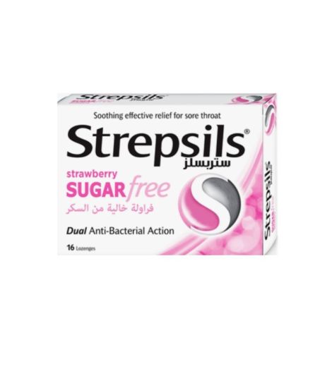 Strepsils Strawberry Sugar Free 16 Junior Lozenges