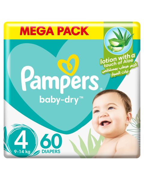 Pampers Active Baby Dry Diapers, Size 4, Maxi, 9-14 kg, Jumbo Pack, 60 Pieces