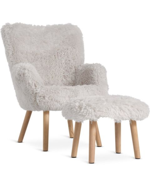Armchair w/footstool HVILSTED off-white teddy/natural