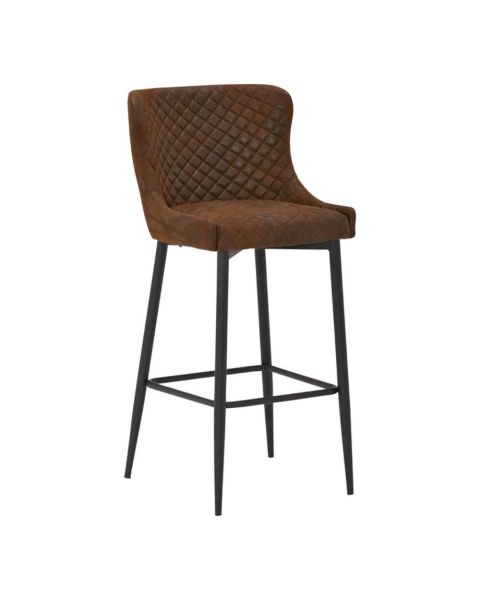 Bar stool PEBRINGE with backrest brown fabric/black