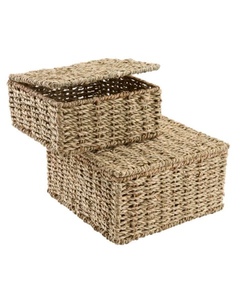 صندوق تخزين SENNAN من عشب البحر مع غطاء -، طقم من قطعتين