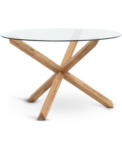 طاولة طعام AGERBY - قطر 119 سم، زجاج/بلوط