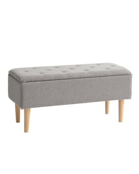 مقعد طويل BADSTED بمساحة تخزين - نسيج رمادي فاتح/مظهر البلوط