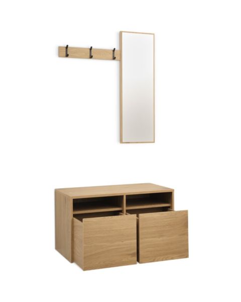 وحدة مدخل RAVSTED مع مرآة ودرجين، لون بلوط كثيف