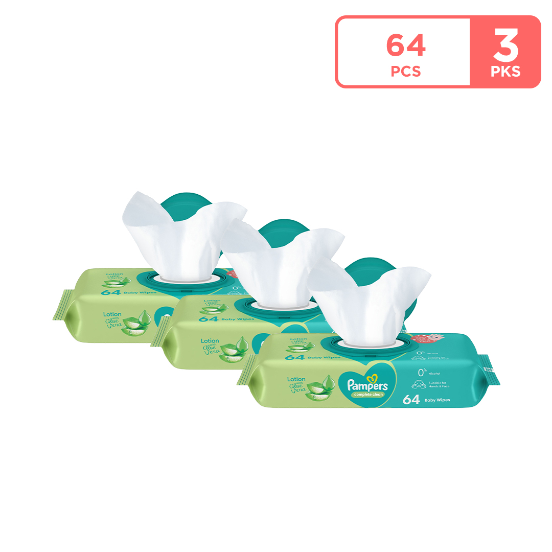 Pampers Baby Wipes with Aloe Vera Lotion 64s * 3 PCS