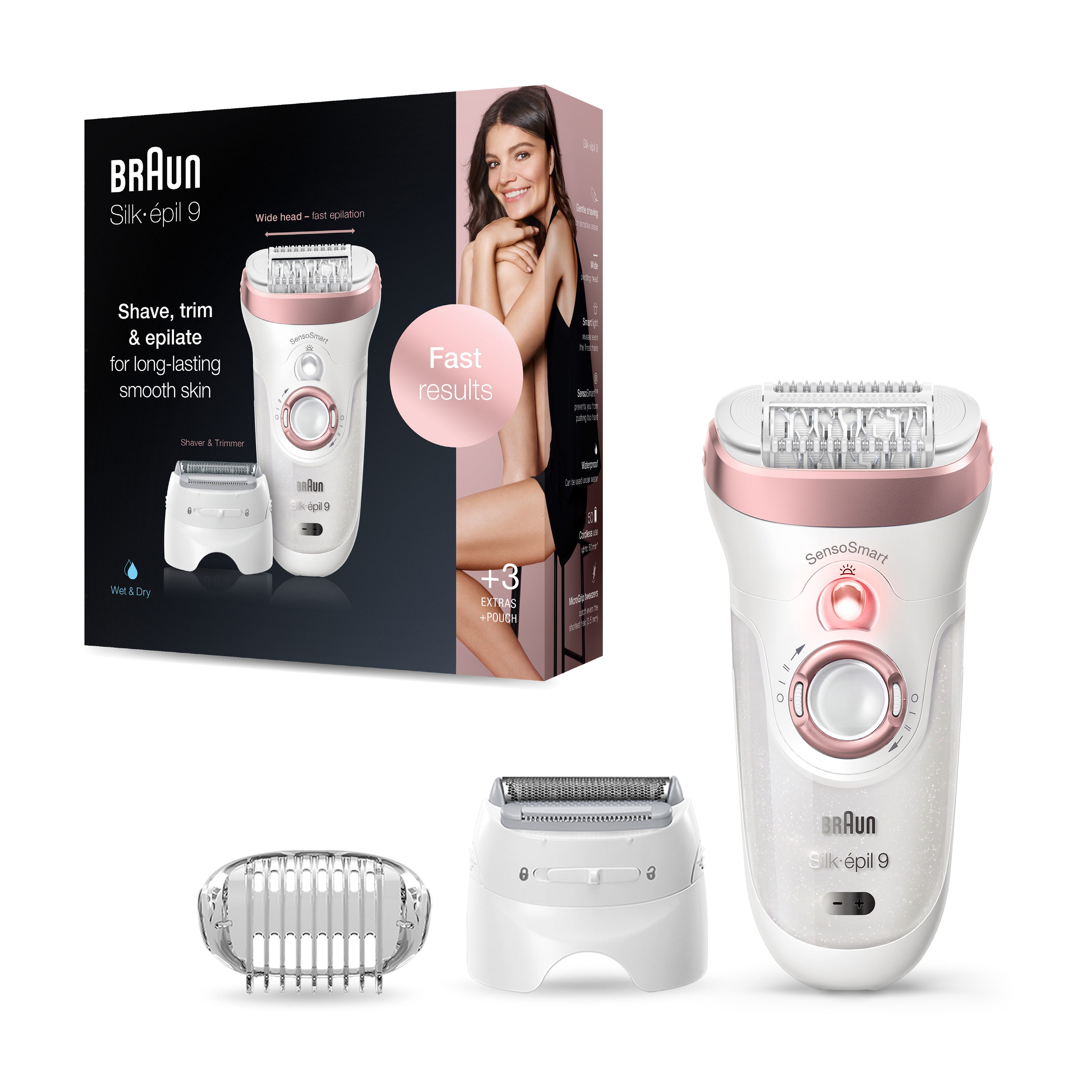 Braun Silk -Ã©pil 9 -720, Epilator for Long -Lasting Hair Removal, Rose Gold, 40 tweezers