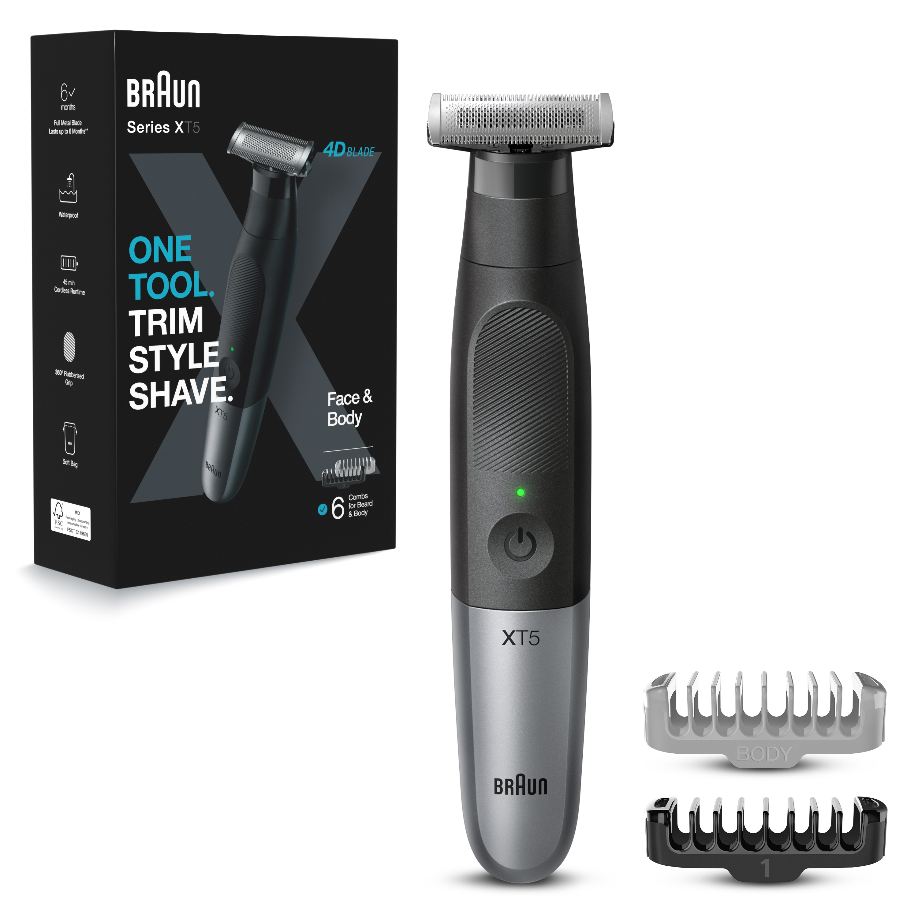 Braun Series XT5 5200, Beard Trimmer & Body Shaver For Face & Body Hair Removal