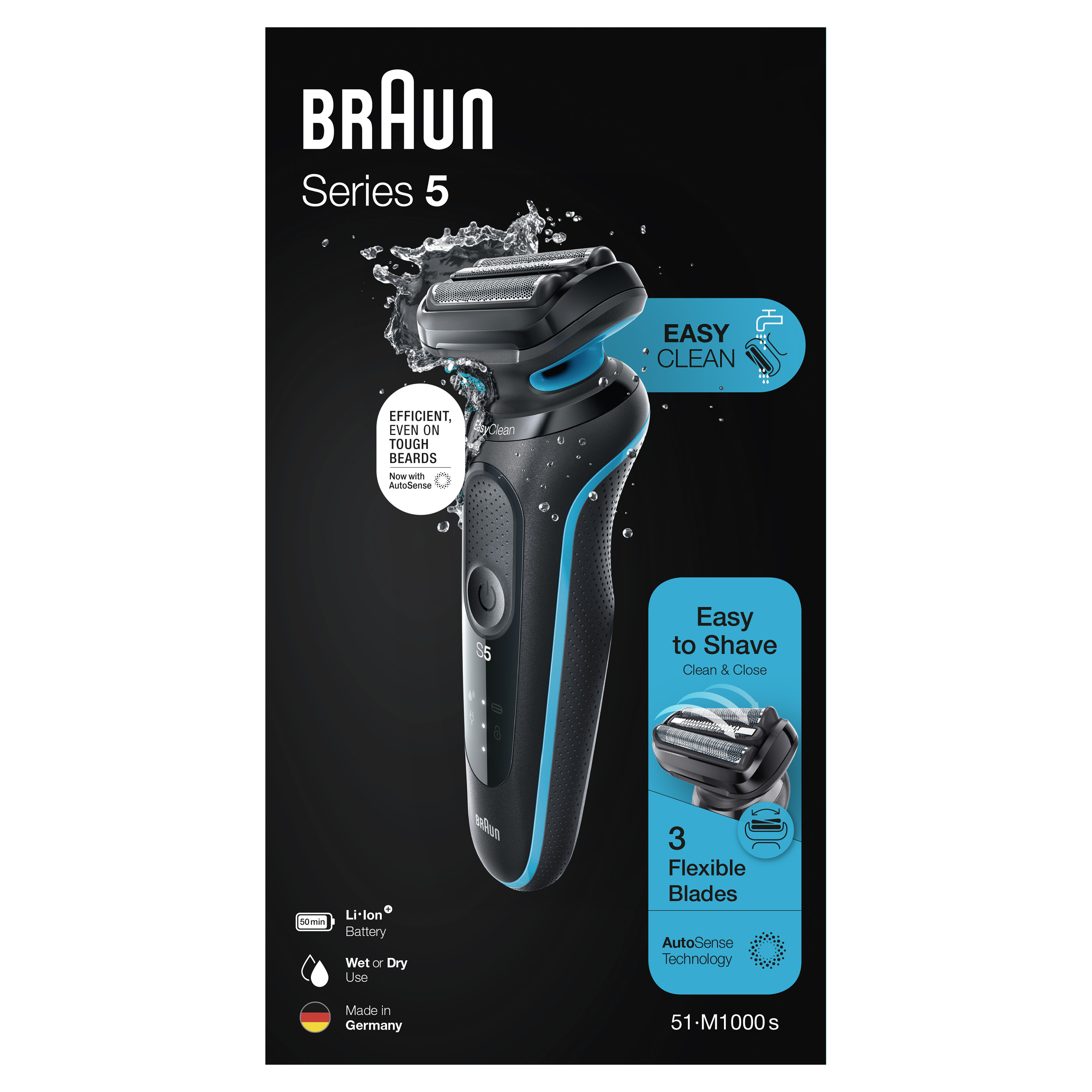Braun Series 5 51 -M1000s Electric Shaver, Wet & Dry, Rechargeable, Cordless Foil Shaver