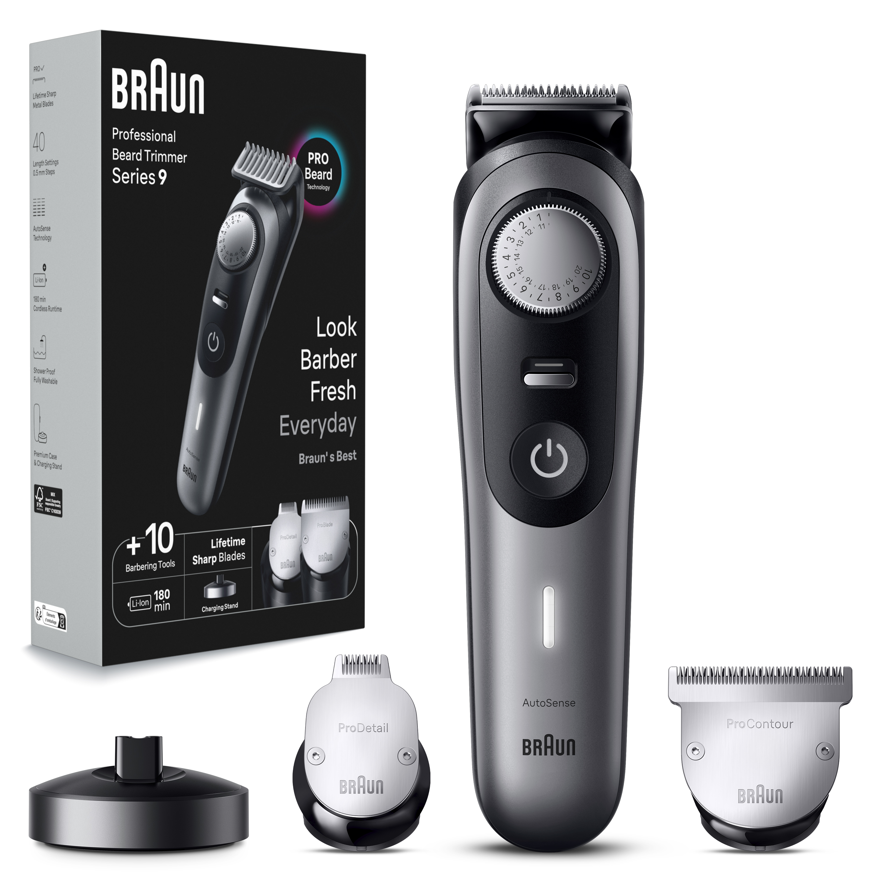 Braun Beard Trimmer Series 9 9420, Trimmer For Men with Barber Tools
