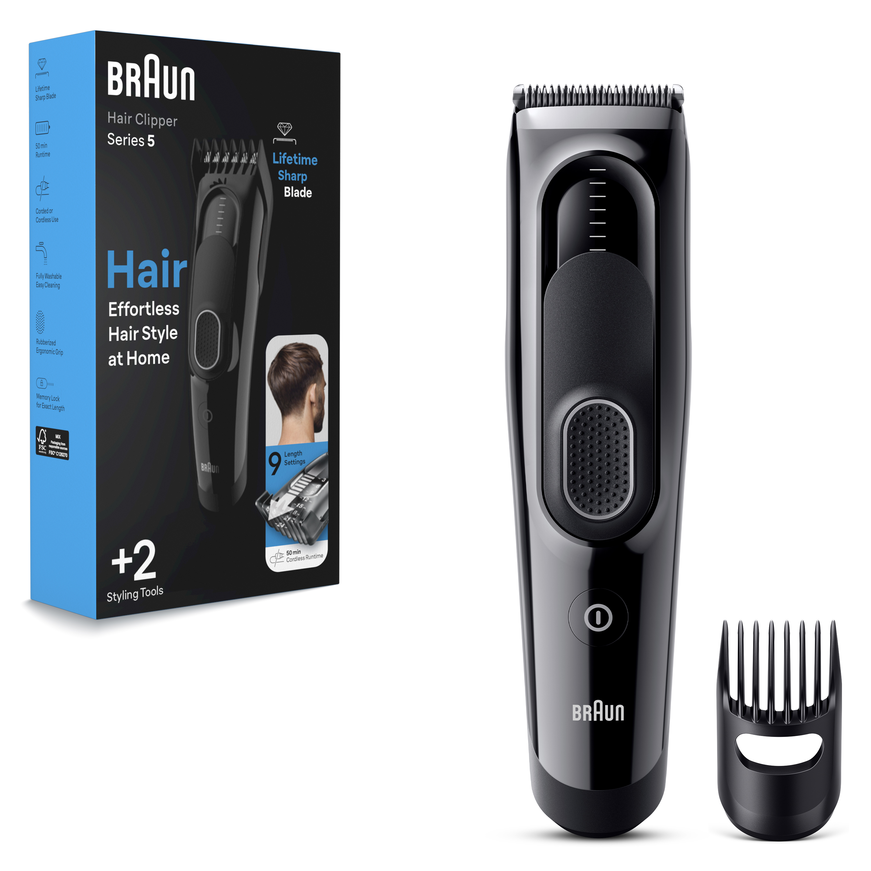 Braun Hair Clippers Series 5 5310, Hair Clippers for Men with 9 Length Settings