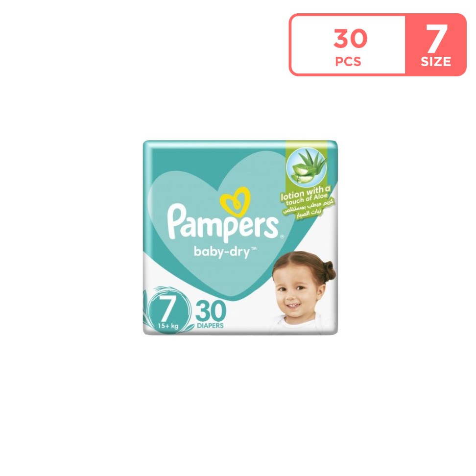 Pampers Baby Dry Diapers with Aloe Vera Lotion Size 7 (15+ kg) 30 Diapers