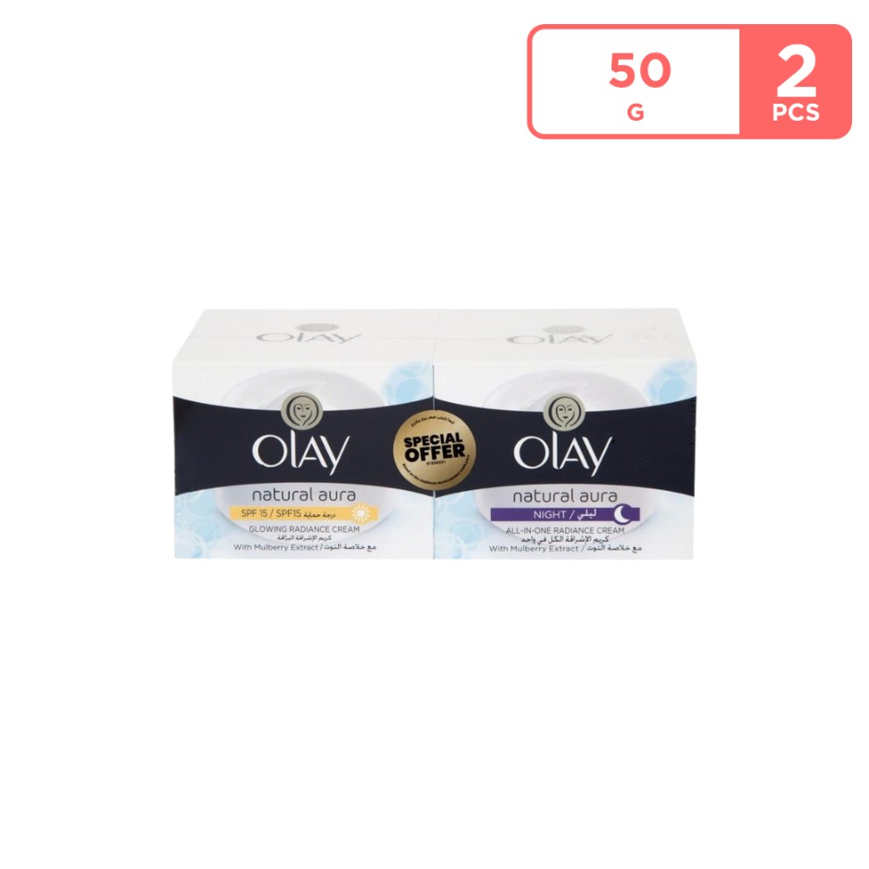 Olay Natural Aura Glowing Radiance Day Cream Spf15 50 G + All In One Radiance Night Cream 50 G