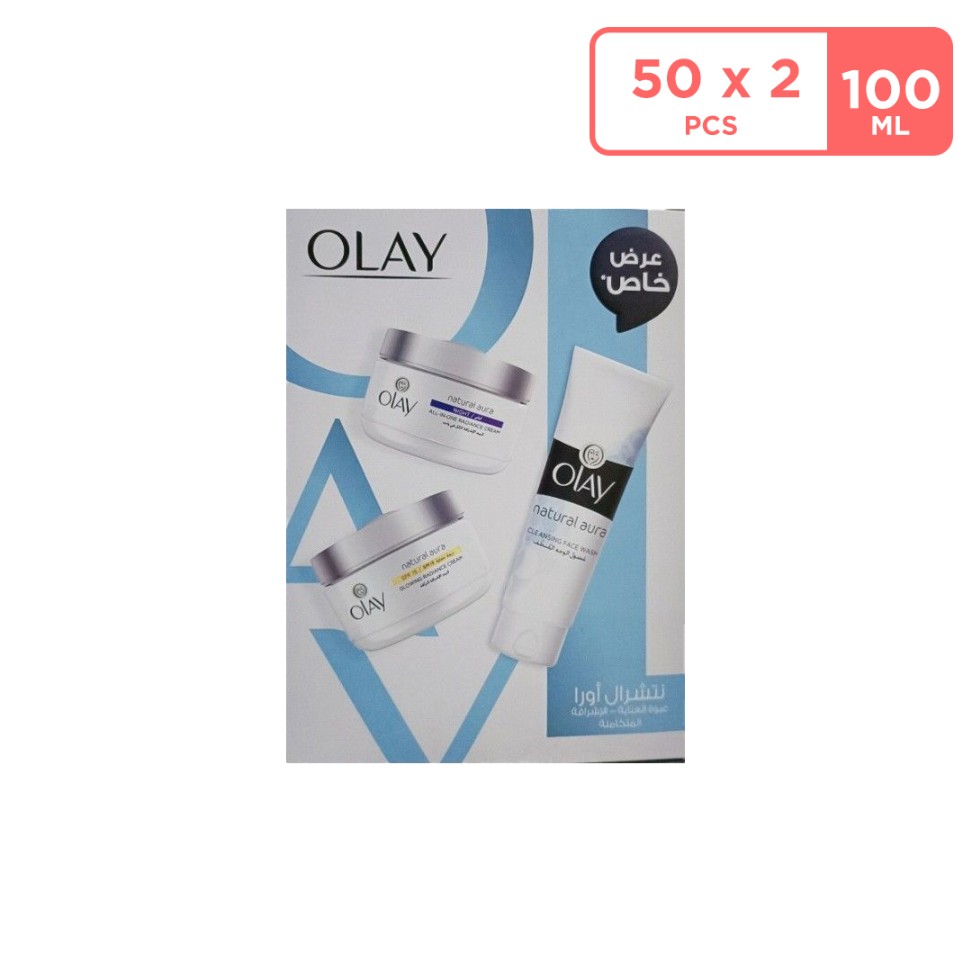 Olay Natural White Day + Night Cream 2 X 50 ML + Face Wash 100 ML Free