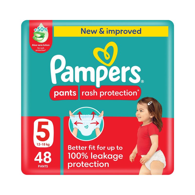 Pampers Rash Protection Pants Diapers, Size 5, 12-18kg, Mega Pack, 48 Count
