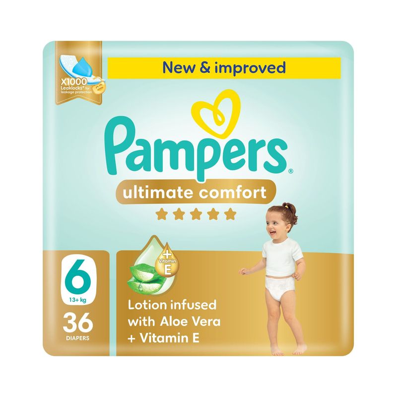 Pampers Ultimate Comfort Taped Diapers, Size 6, 13+kg,Mega Pack, 36Count