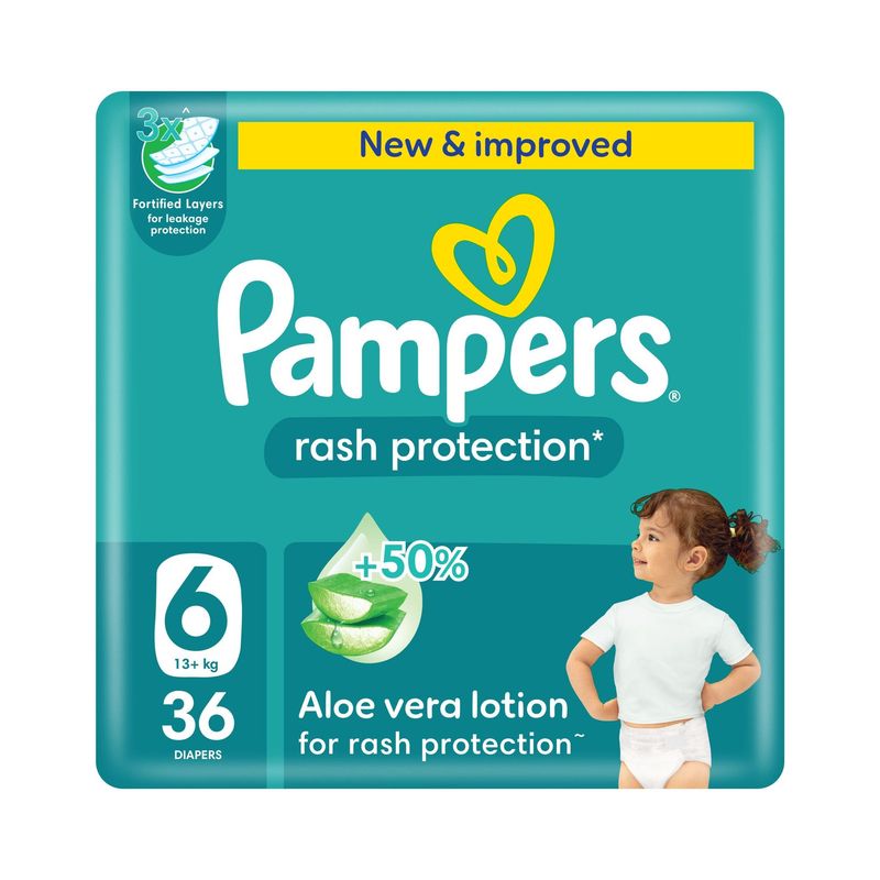 Pampers Rash Protection Taped Diapers, Size 6, 13+kg, Mega Pack, 36 Count