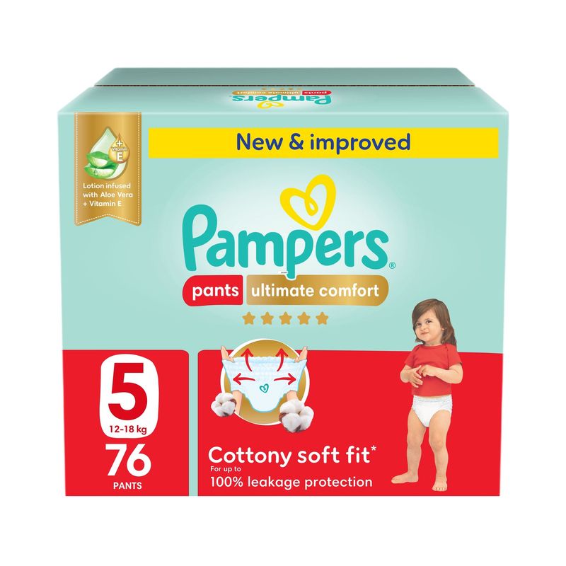 Pampers Ultimate Comfort Pants Diapers, Size 5, 12-18kg, Giant Box, 76 Count
