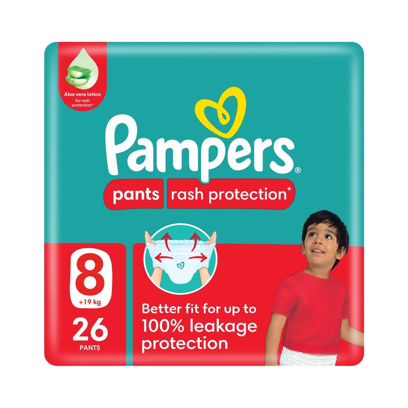 Pampers Rash Protection Pants Diapers, Size 8, 19+kg, Value Pack, 26 Count