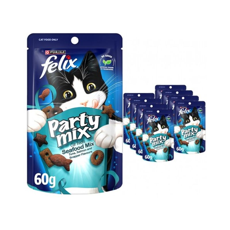 Felix Party Mix Seafood Mix Dry Cat Treats 8 x 60 g