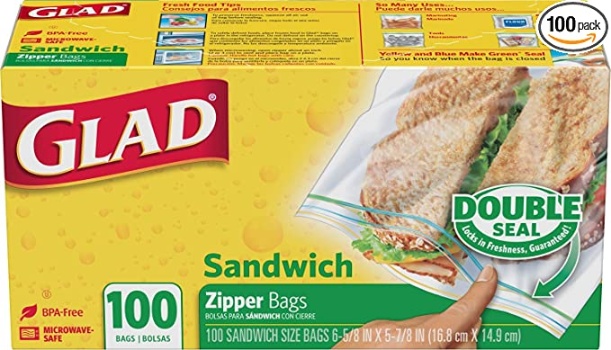 Glad Sandwich Zipper Bags 100 Bags 14.4 cm x 16.5 cm