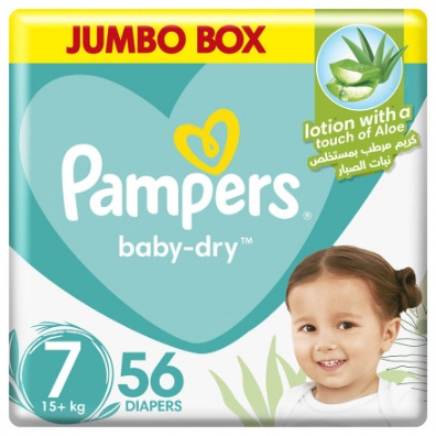 Pampers Baby Dry Diapers with Aloe Vera Lotion Size 7 (15+ kg) 56 Diapers