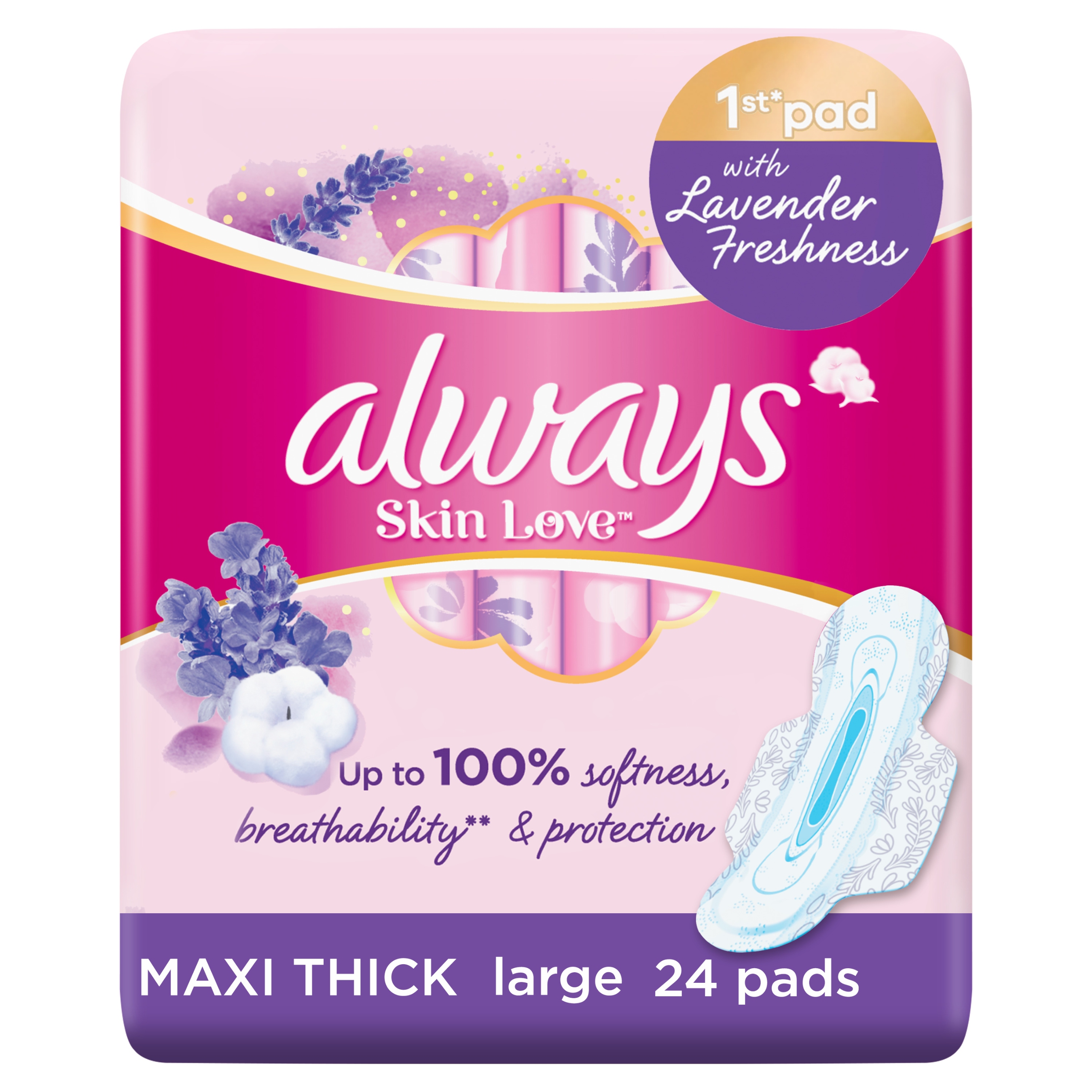 Always Total Protection Pads Large With Wings 24 Pieces