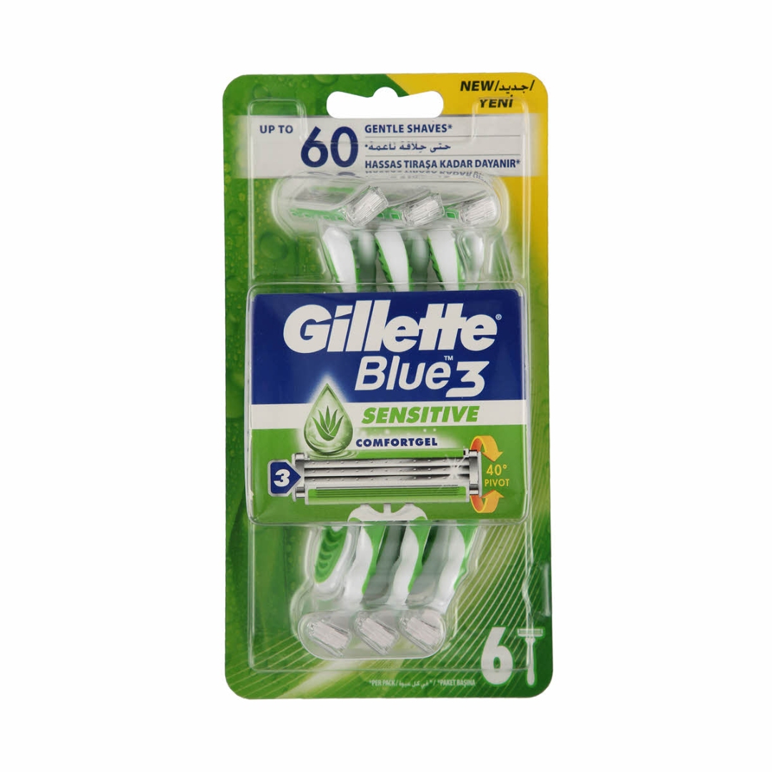 Gillette Blue 3 Sensitive Razors For Men 6 Pieces