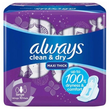 Always Clean & Dry Maxi Thick Large Wings Pads 10 Pieces