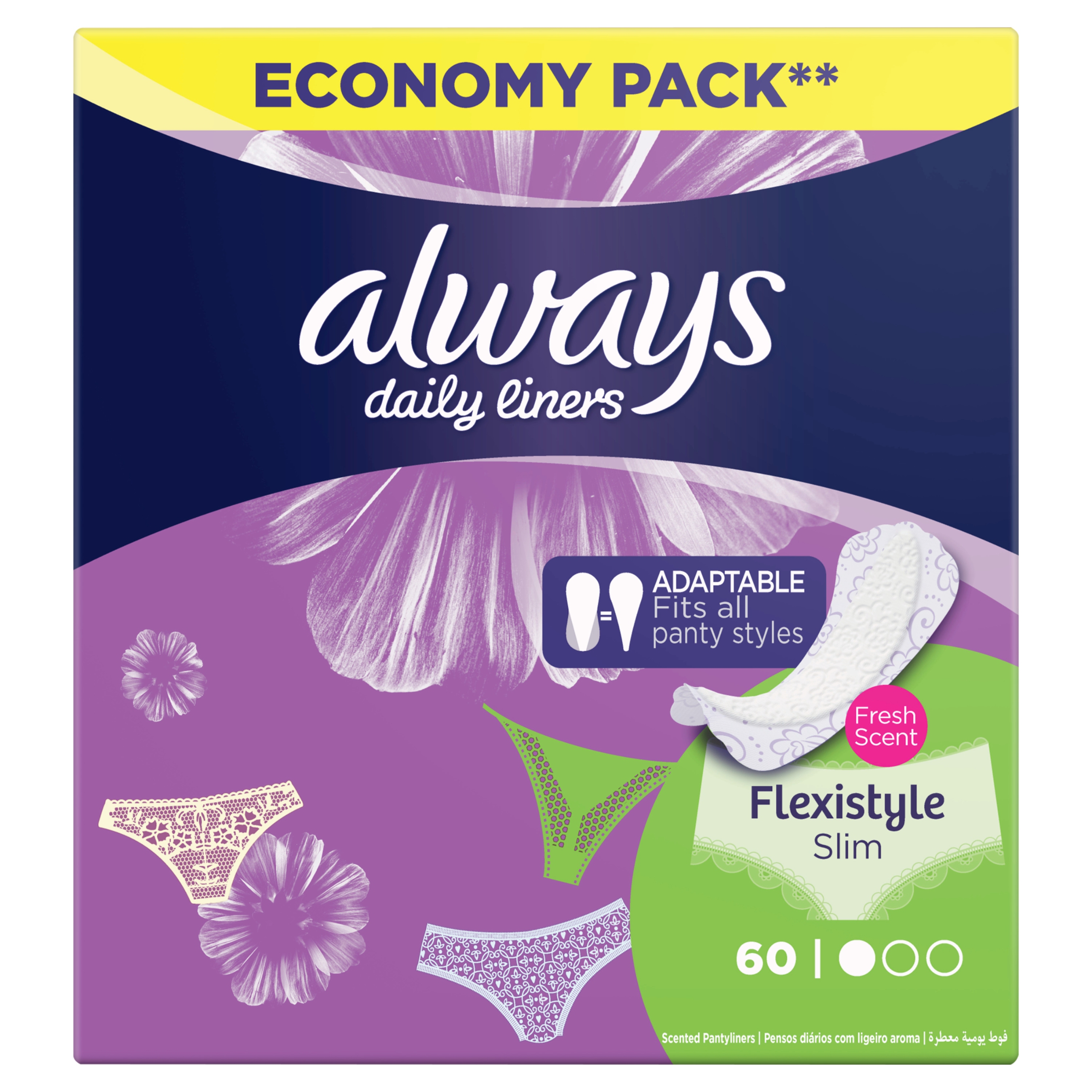 Always Panty Liners Multiform Protect Fresh Scent Normal 60 Pieces