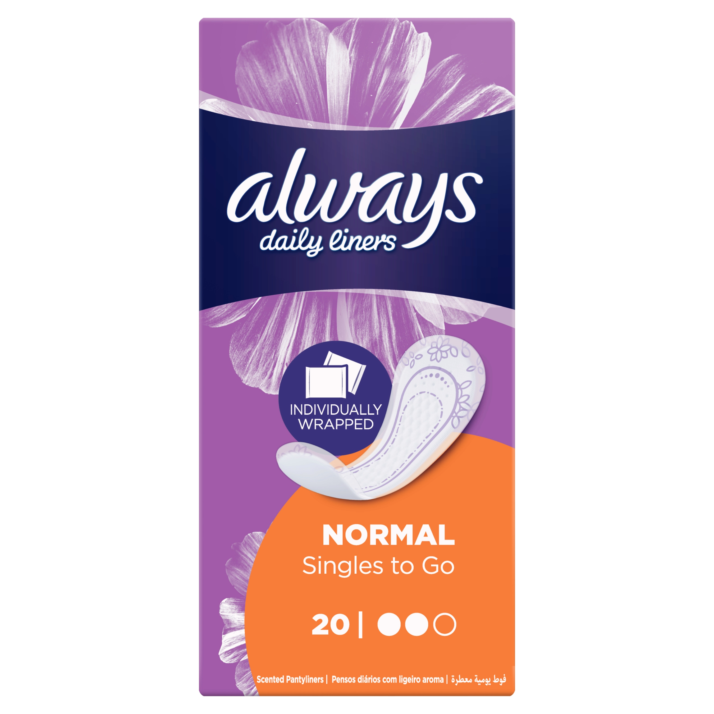 Always Panty Liners Comfort Protect Individually Wrapped Normal 20 Pieces