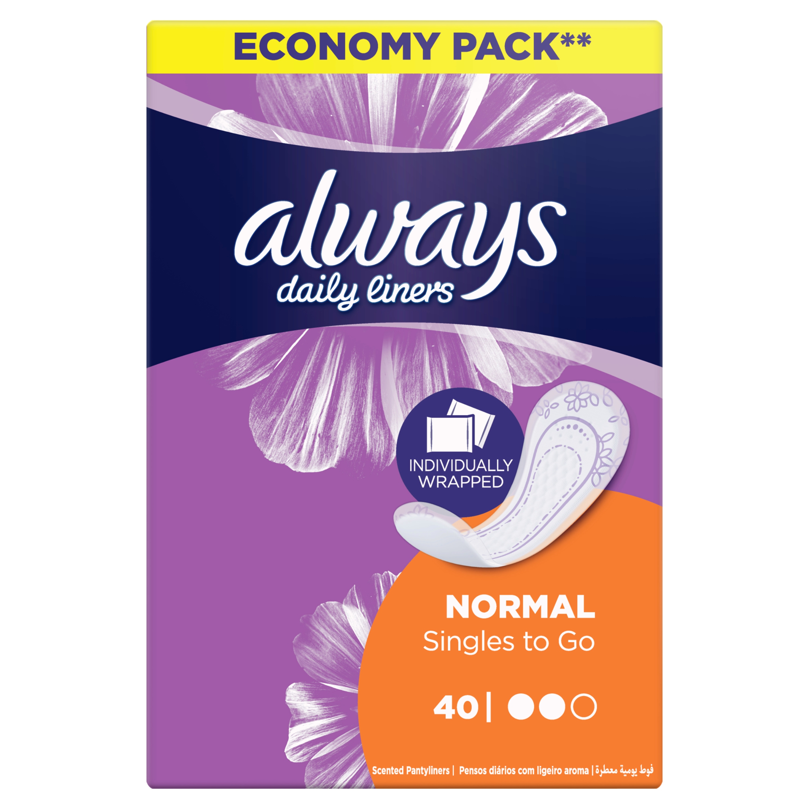 Always Panty Liners Comfort Protect Individually Wrapped Normal 40 Pieces