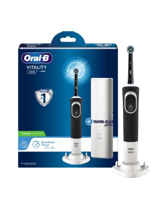 Oral-B D 100.414.1X Vitality 200 Electric Rechargeable Toothbrush, With Travel Case, Black.