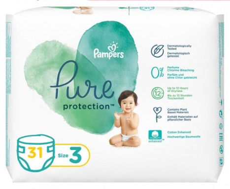 Pampers Pure protection Diapers Size 3 (6-10 Kg) 31 Pieces