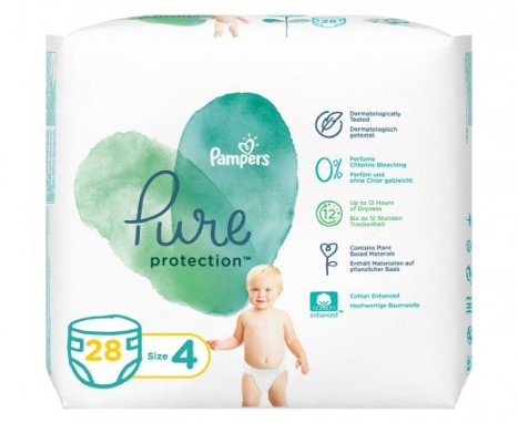 Pampers Pure protection Diapers Size 4 (9-14 Kg) 28 Pieces