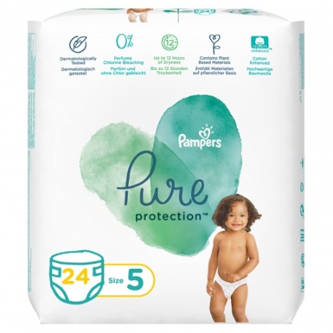 Pampers Pure protection Diapers Size 5 (11+ Kg) 24 Pieces