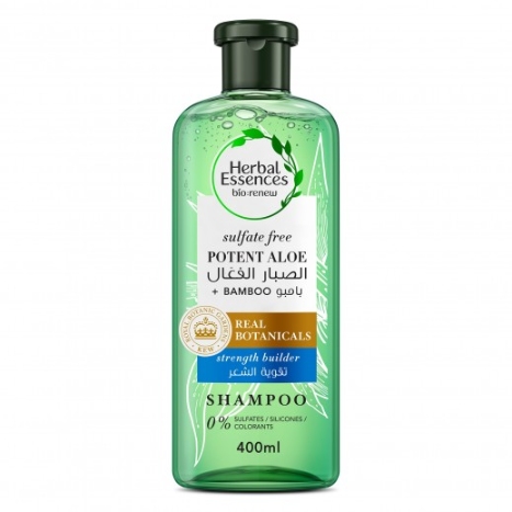 Herbal Essences Hair Strengthening Sulfate Free Potent Aloe Vera + Bamboo Natural Shampoo for Dry Hair, 400 ml