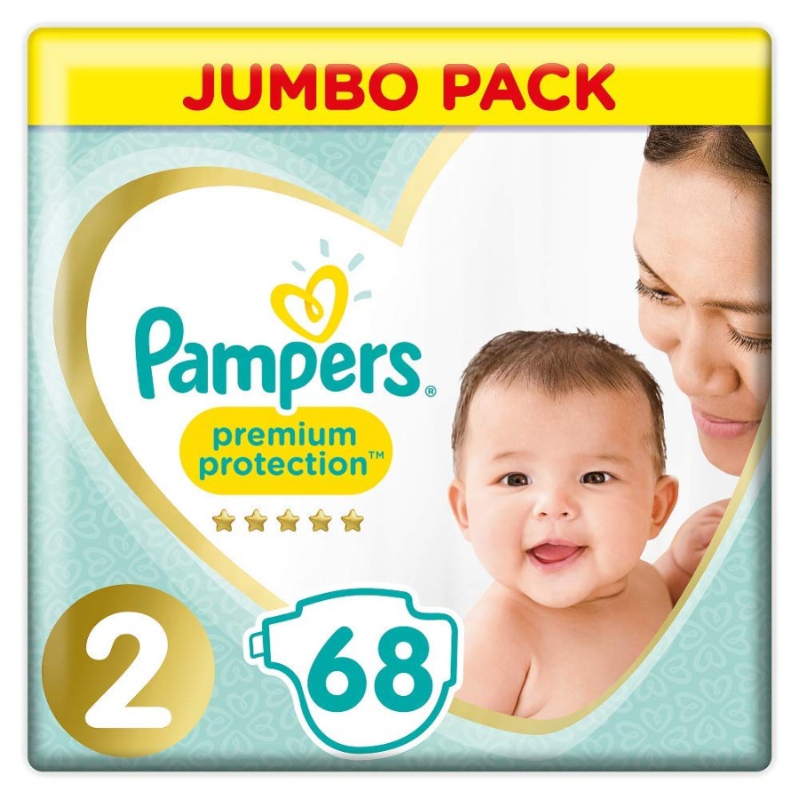 Pampers Premium Protection Diapers Size 2 (4-8 Kg) Jumbo Pack 68 Pieces