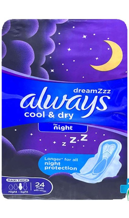 Always Night Longer Night Protection Pads With Wings 24 Pieces