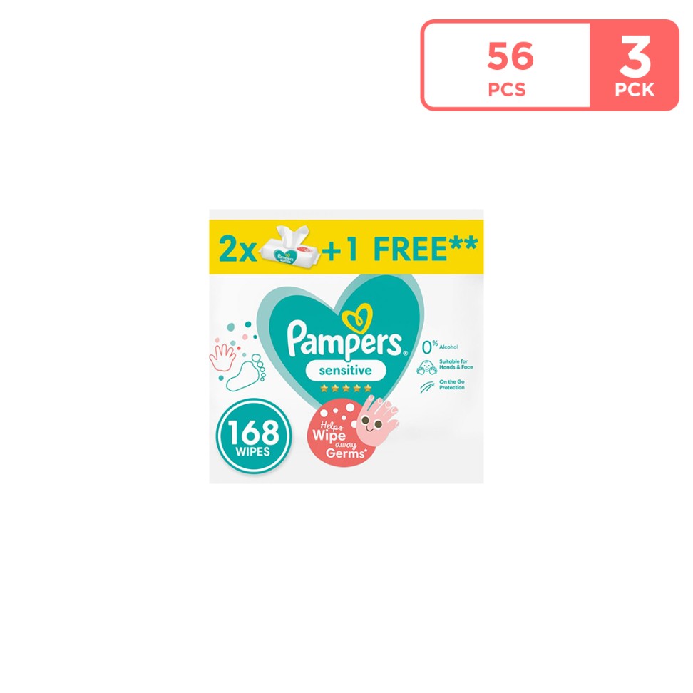 Pampers Sensitive Protect Baby Wipes 3 x 56 Wipes