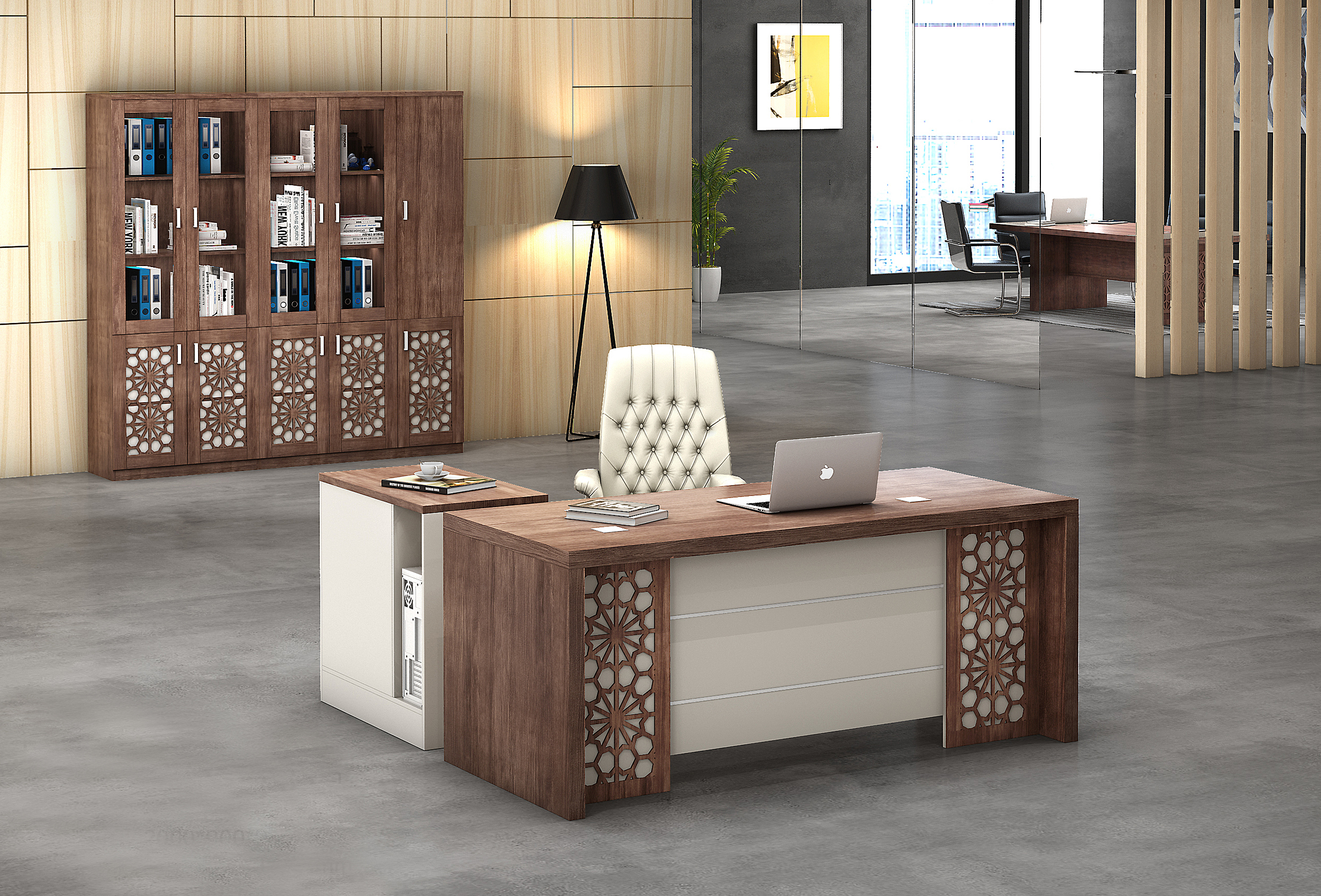 Furniture Online Kuwait | Garden, Office Furniture, Safe & Lockers & More |  Free Delivery | Easy Exchange & Returns | AAW Furniture Office Desk With  Extension - Dark Walnut /Warm White