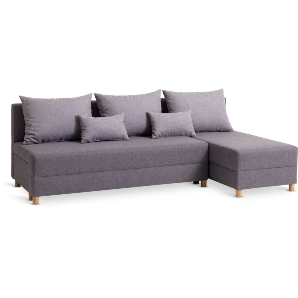 Sofa bed chaise longue HAMPEN grey fabric/oak colour