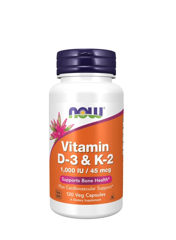 Now Vitamin D3+K2 1000IU 45mcg 120 Capsules