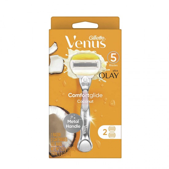 Gillette Venus Comfortglide Coconut Scent Plus Olay Women's Razor Handle + 2 Blade Refills