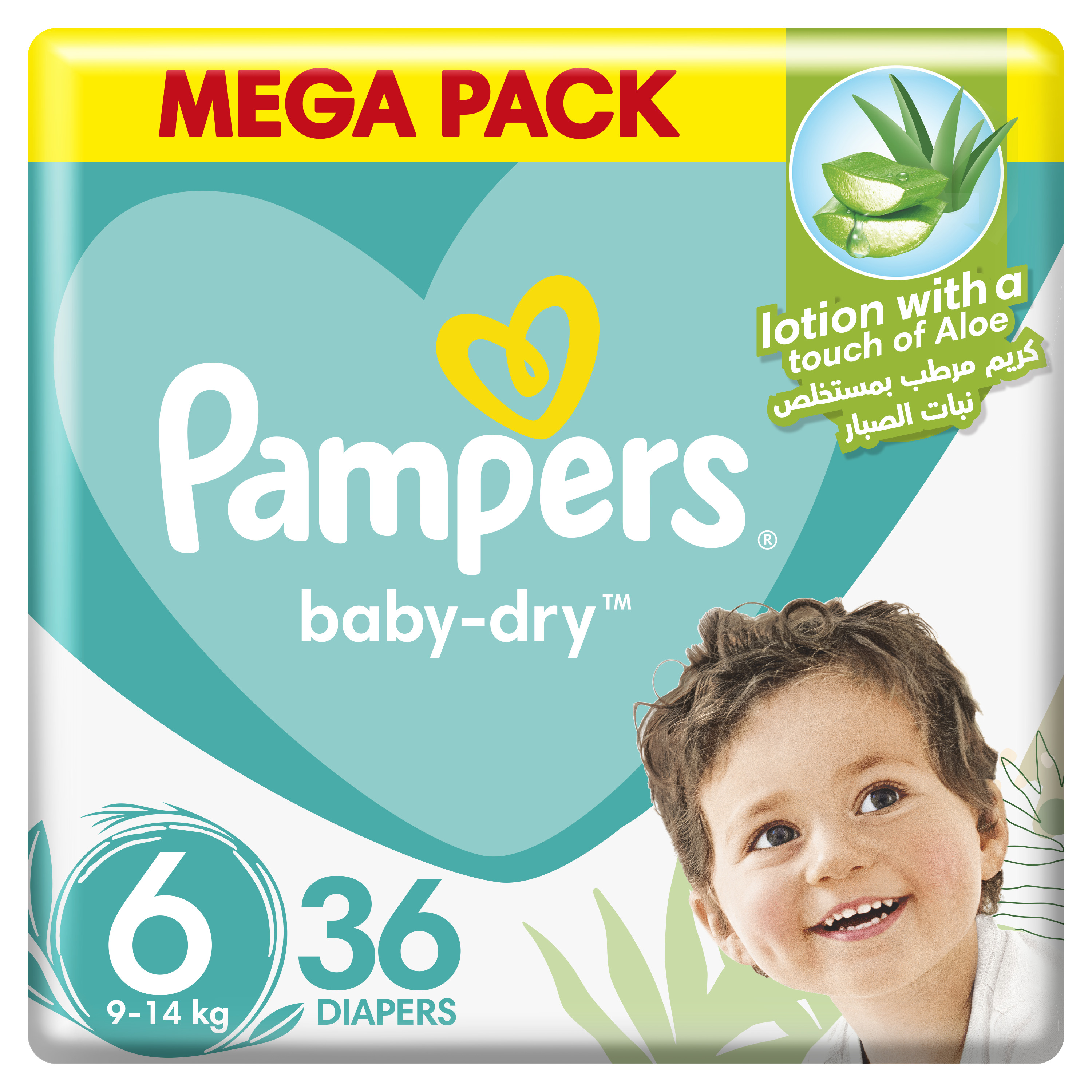 Pampers Baby-Dry Diapers with Aloe Vera Lotion, Size 6, 13+ kg, 36 Diapers