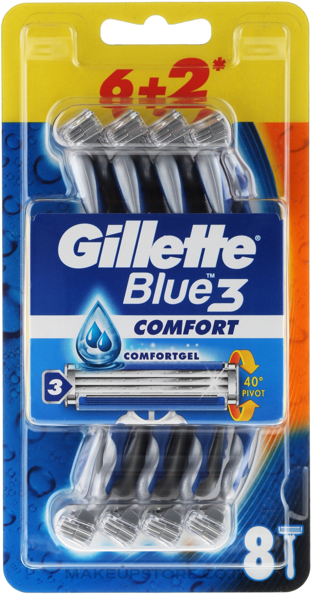 Gillette Blue3 Comfort Men's Disposable Razors: 6+2 Count